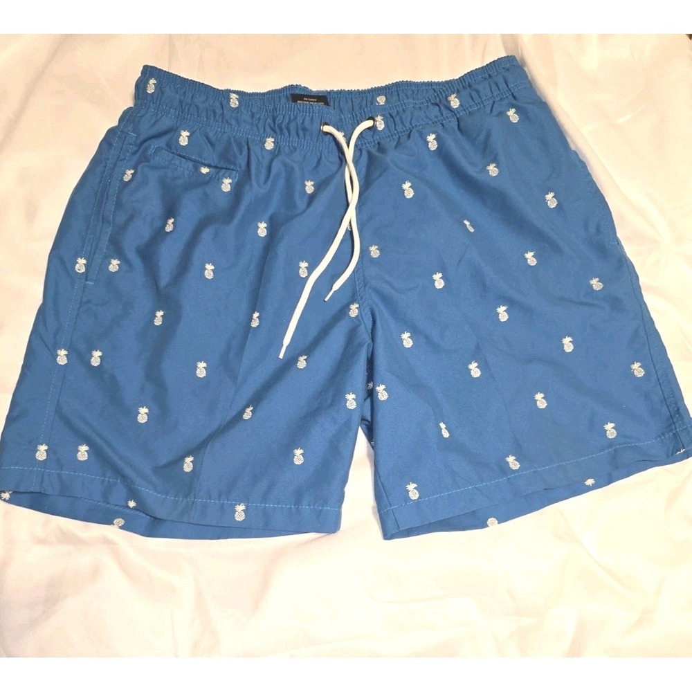 Surf Style Performance Men BLUE with Embroidered Pineapple Print Swim Trunks L